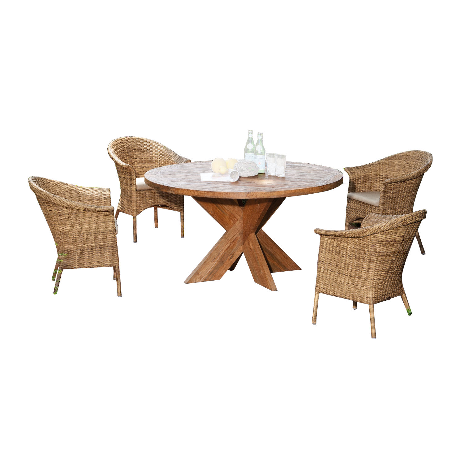 Sonnenpartner Cayman&Quantum 5-teilige Sitzgruppe Ø120 cm Teakholz natura-antik
