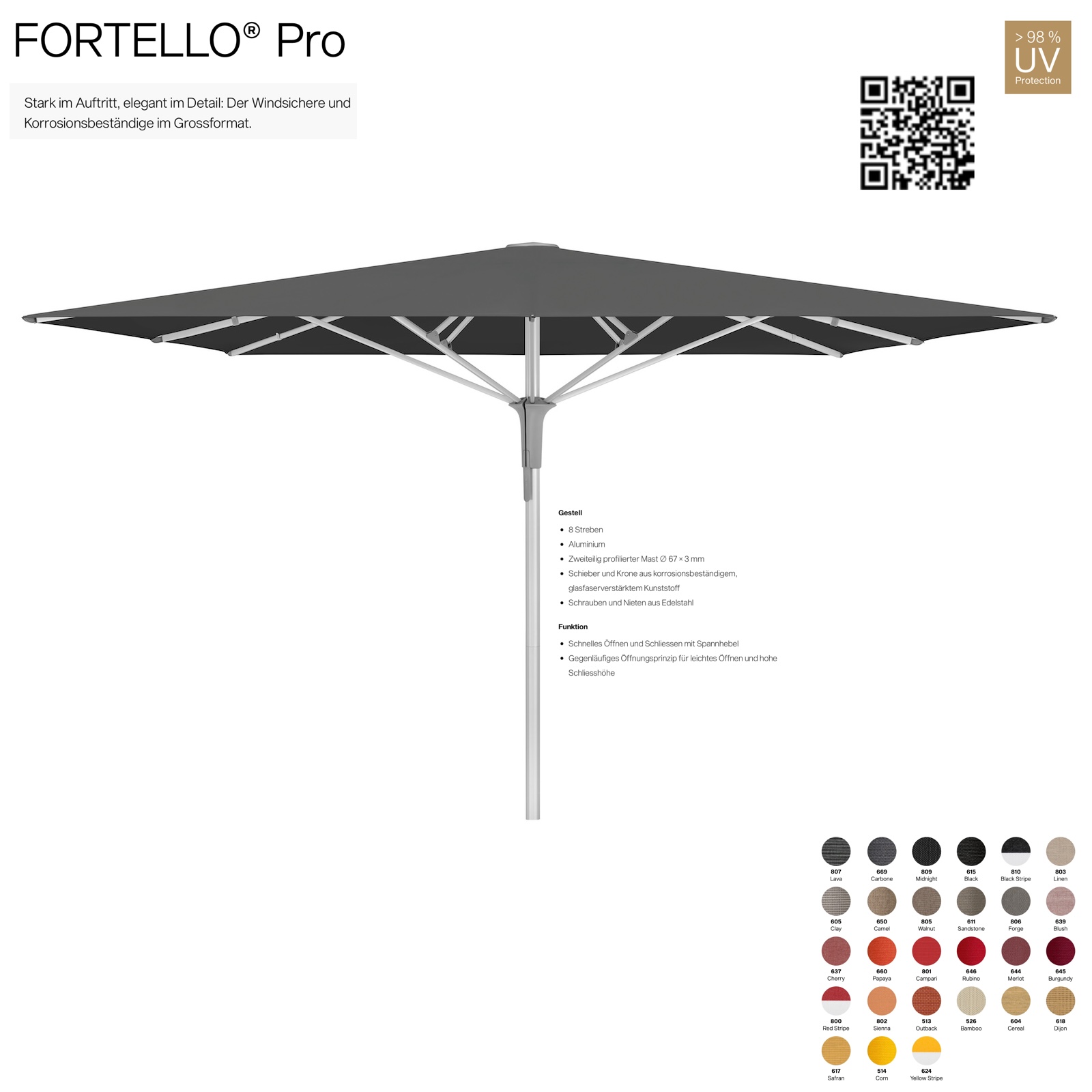 GLATZ Sonnenschirm FORTELLO® Pro rechteckig 400 x 300 cm Mittelmastschirm in 27 Farben