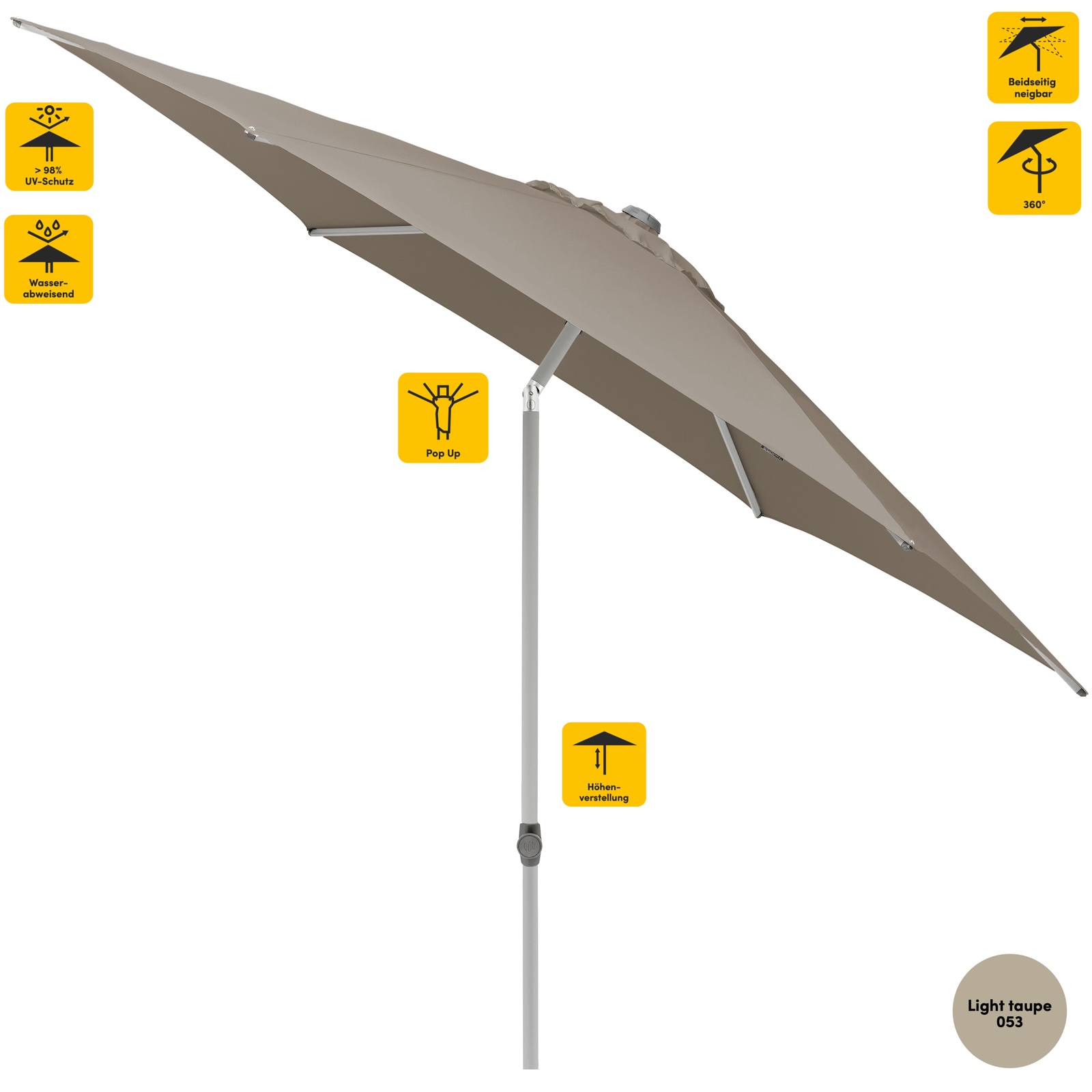 Sonnenschirm SUNCOMFORT® by Glatz Pop Up rund 250 cm in Light Taupe 053