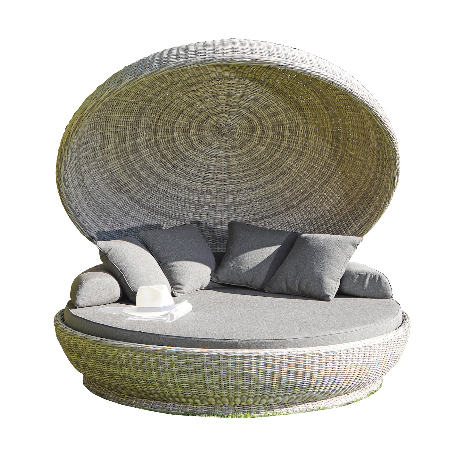 Sonnenpartner Oyster Loungeinsel mit Kissen Aluminium mit Polyrattan white-coral