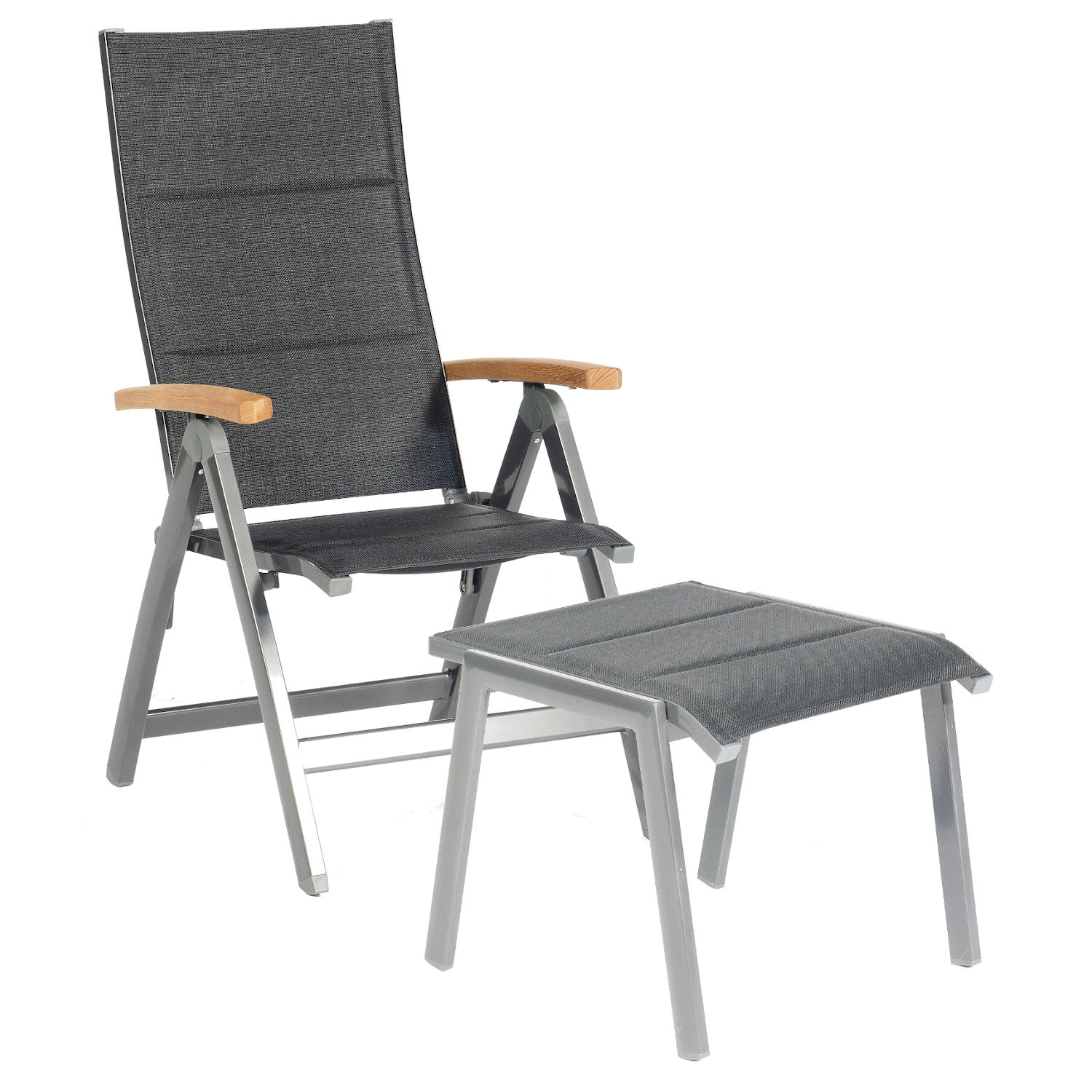 Sonnenpartner Klappsessel Sierra mit Fußhocker Aluminium mit Textilen anthrazit Klapp-Sessel Klappstuhl