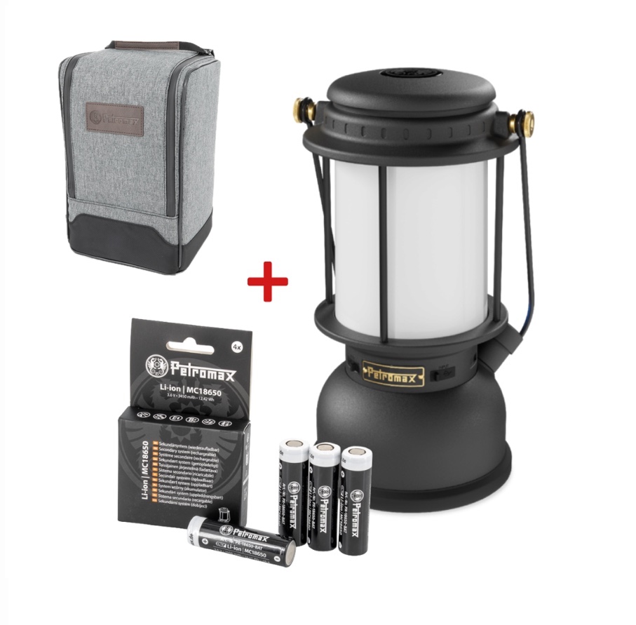 Petromax LM500 LED Laterne Schwarz Set inklusive Akku und Tasche PX-LM500 + PX-18650-BAT + LM500-BAG