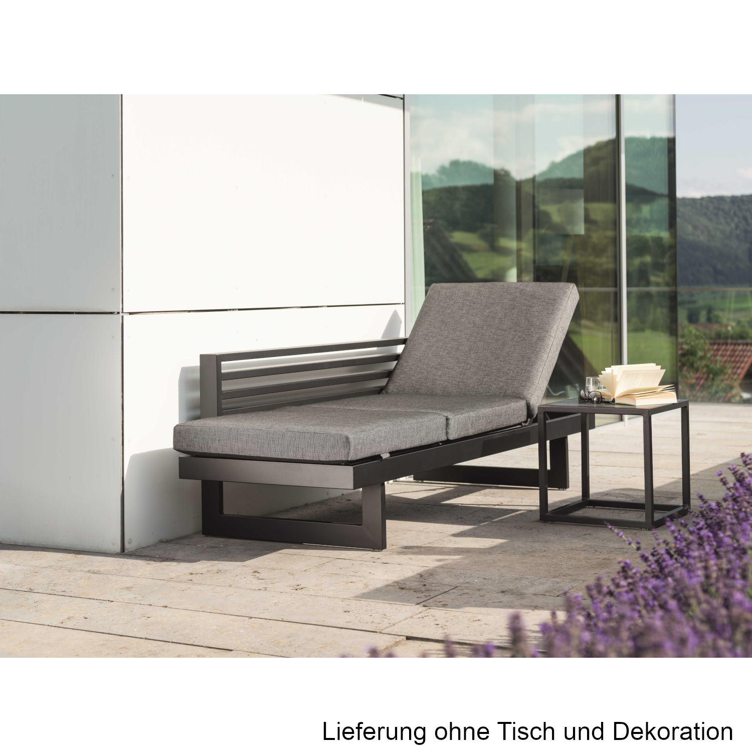 Stern Dining/Lounge-Bank New Holly 216x80 cm Aluminium matt schwarz/Textilen Leinen grau/seidenschwarz