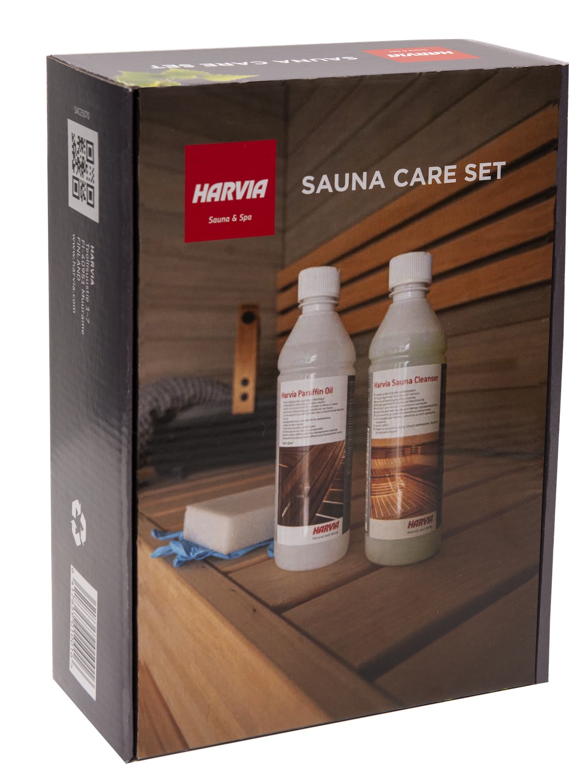Harvia Sauna Care Set Sauna Reinigungsset Paraffinöl, Saunareiniger, Schwamm, Handschuhe