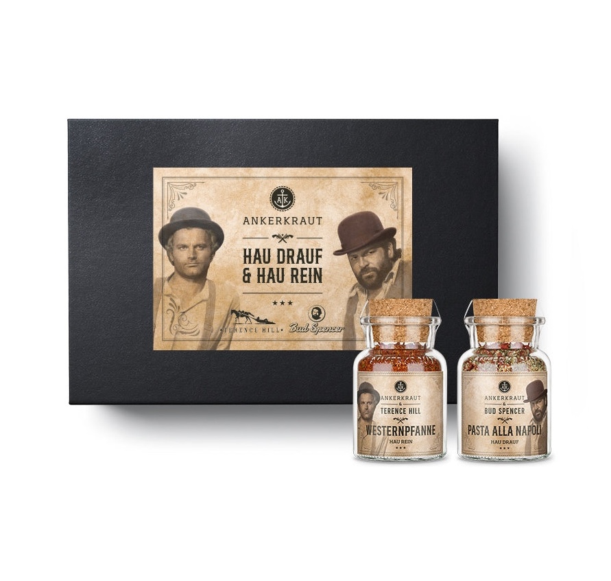 Ankerkraut Bud Spencer & Terence Hill Geschenk-Box - 2 Gewürzmischungen im Korkenglas 195 g