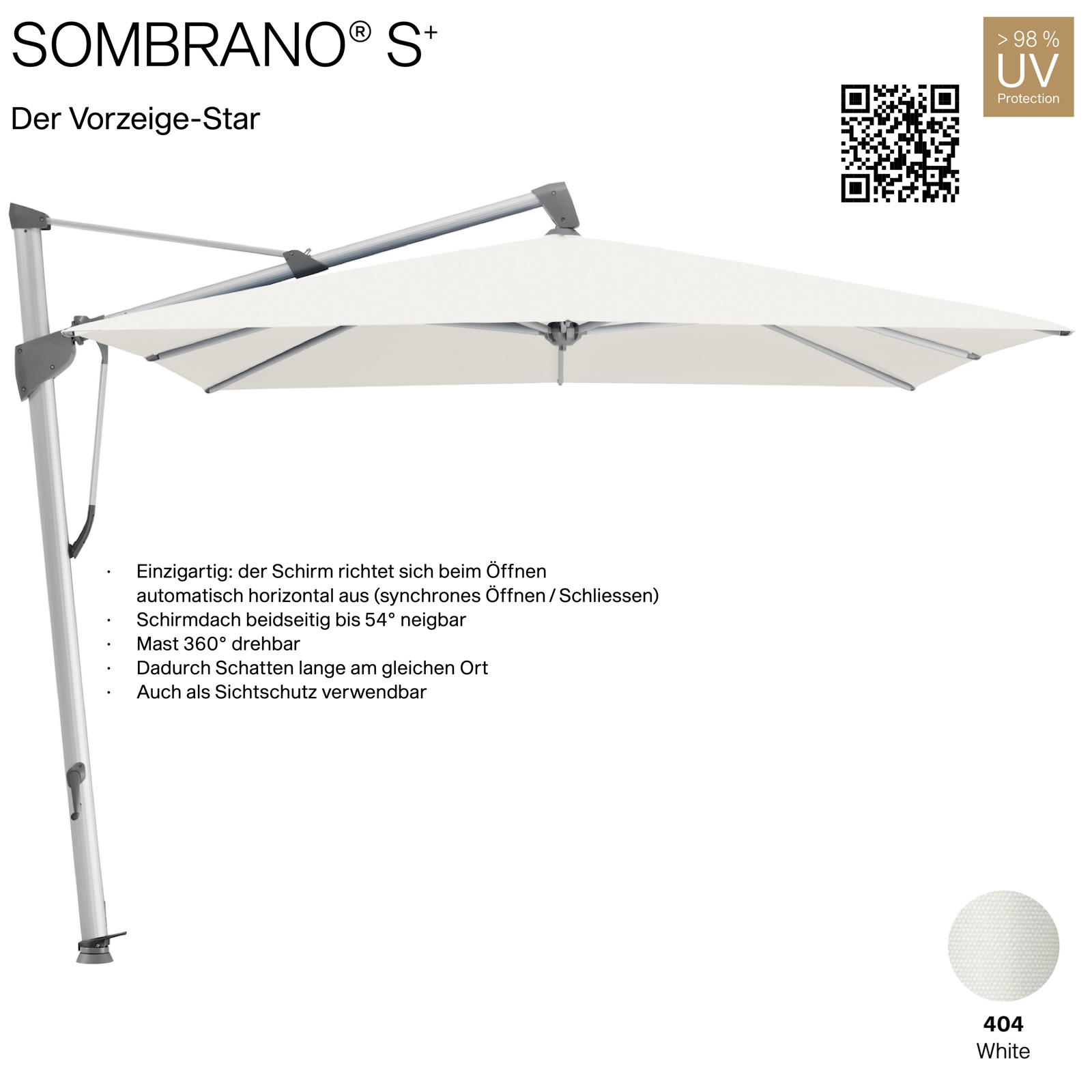 GLATZ Ampelschirm SOMBRANO® S+ quadratisch 300 x 300 cm Freiarmschirm Farbe 404 White