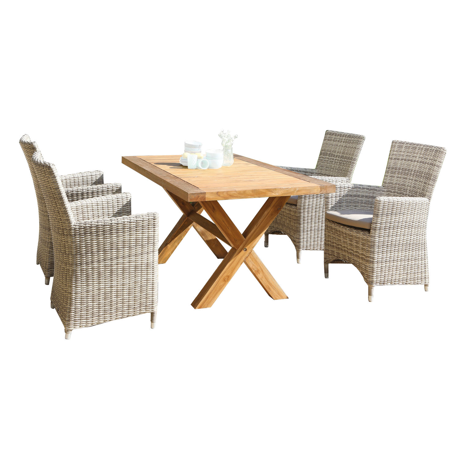 Sonnenpartner Ikarus&Stanford 5-teilige Sitzgruppe 160x90cm Teakholz white-coral
