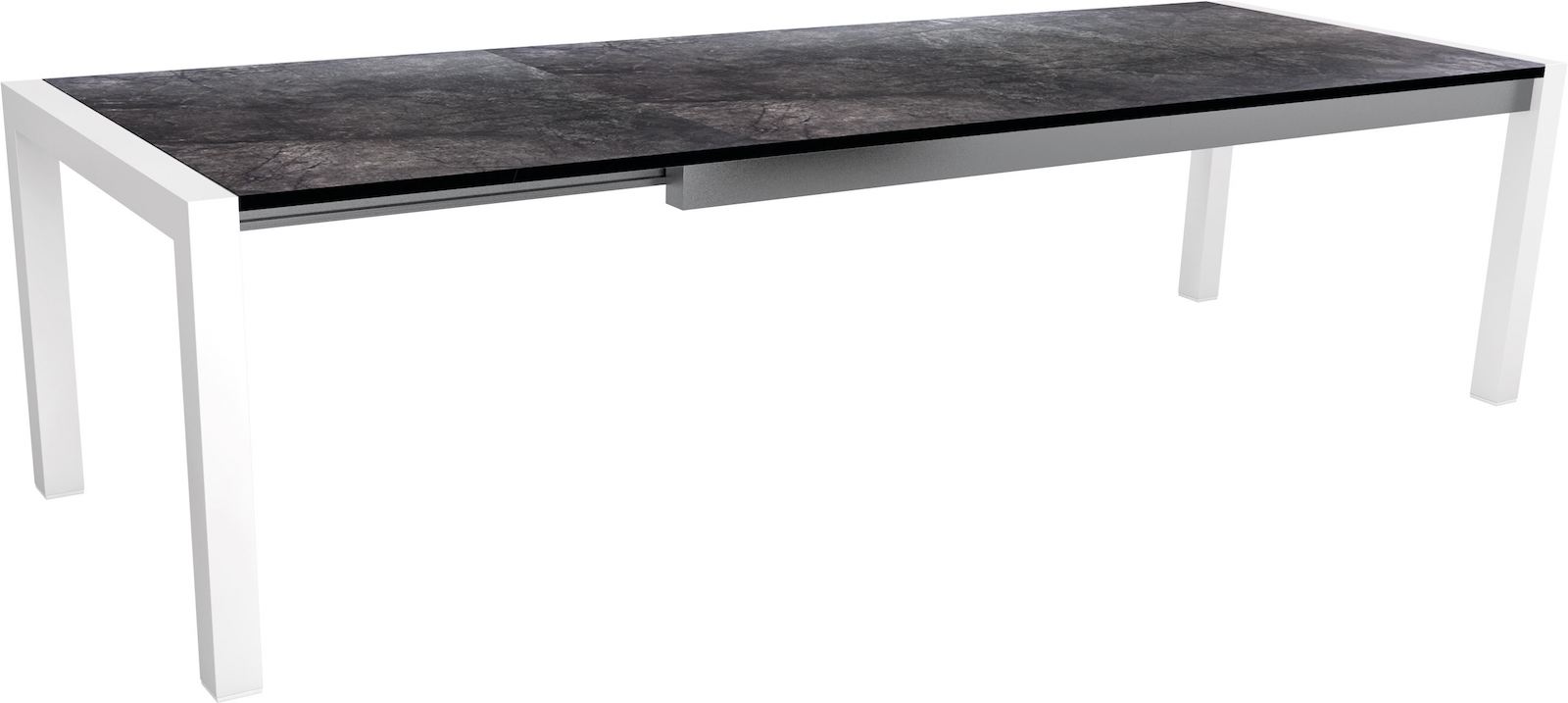 Stern Ausziehtisch Aluminium weiß/Silverstar Dark Marble 214/254/294x100 cm Gartentisch ausziehbar