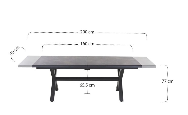 Siena Garden Sincro Ausziehtisch, ausziehbar – 160/200 x 90 cm, Aluminium (matt anthrazit) & HPL Ferro