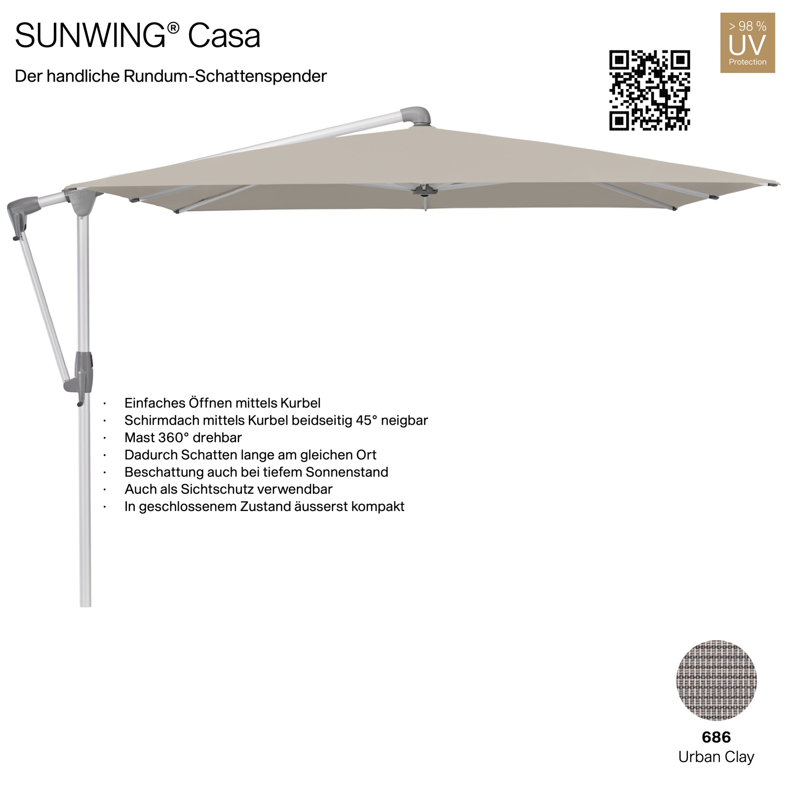 GLATZ Sonnenschirm SUNWING® CASA quadratisch 270 x 270 cm Gestell natureloxiert Farbe 686 Urban Clay Ampelschirm