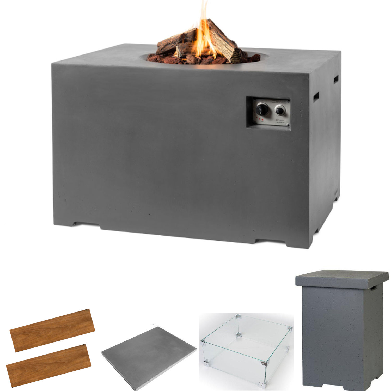 Happy Cocooning Mania Feuertisch Lounge&Dining Komplettset 19,5 kW rechteckig 107x80x67 cm Beton-Optik grau
