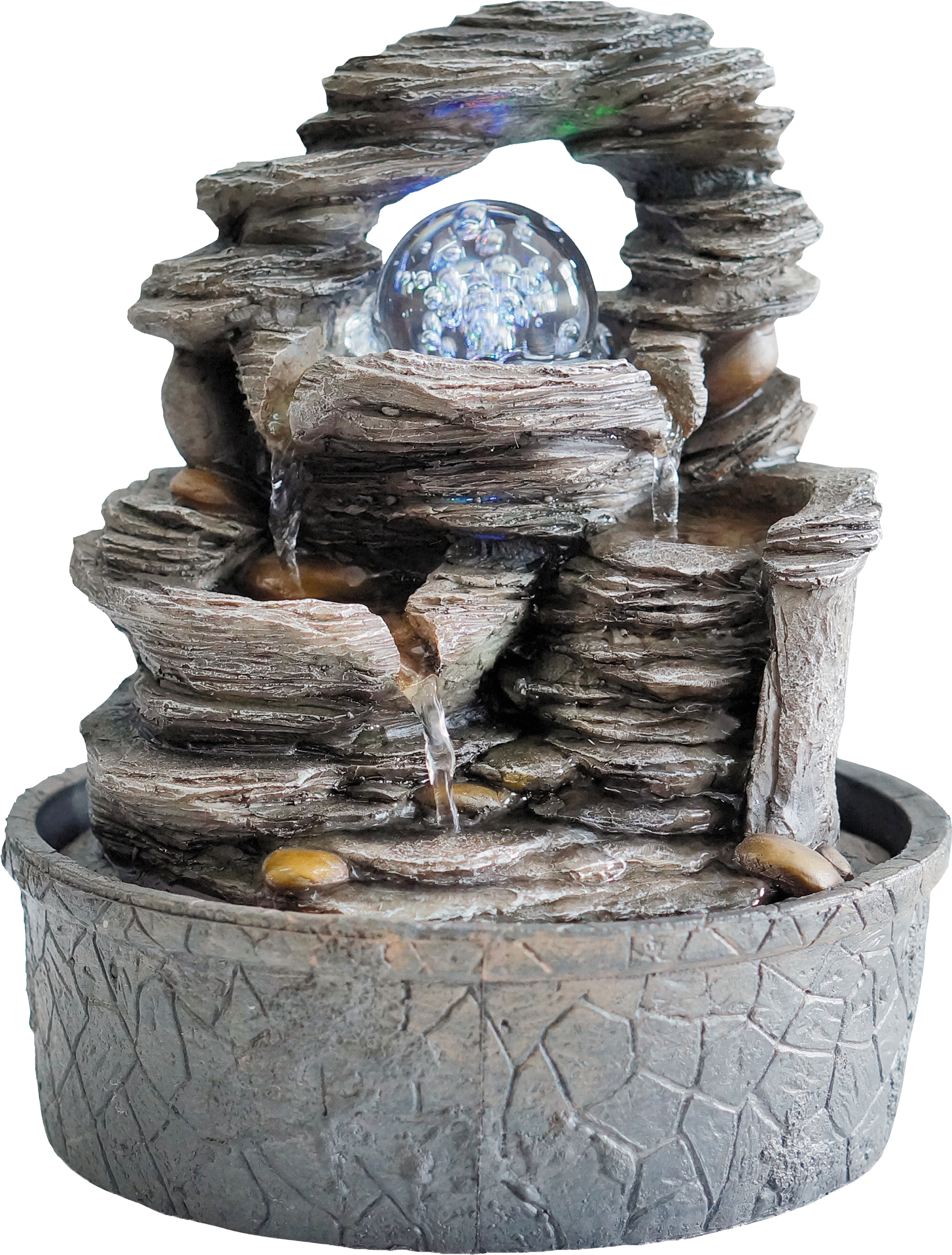 Granimex Hiroto Raumbrunnen inkl. Glaskugel Pumpe und LED-Beleuchtung Wasserspiel H25 x D21cm