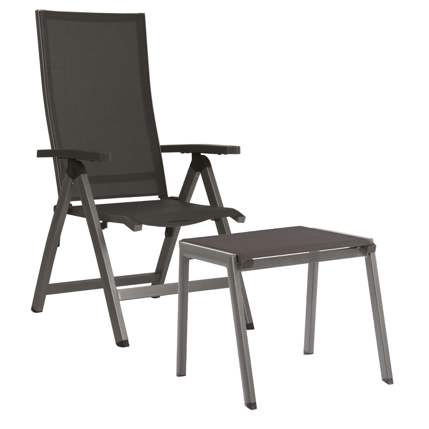 Stern Klappsessel New Top mit Fußhocker Allround Aluminium graphit/Textilen silbergrau Gartenstuhl Hochlehner