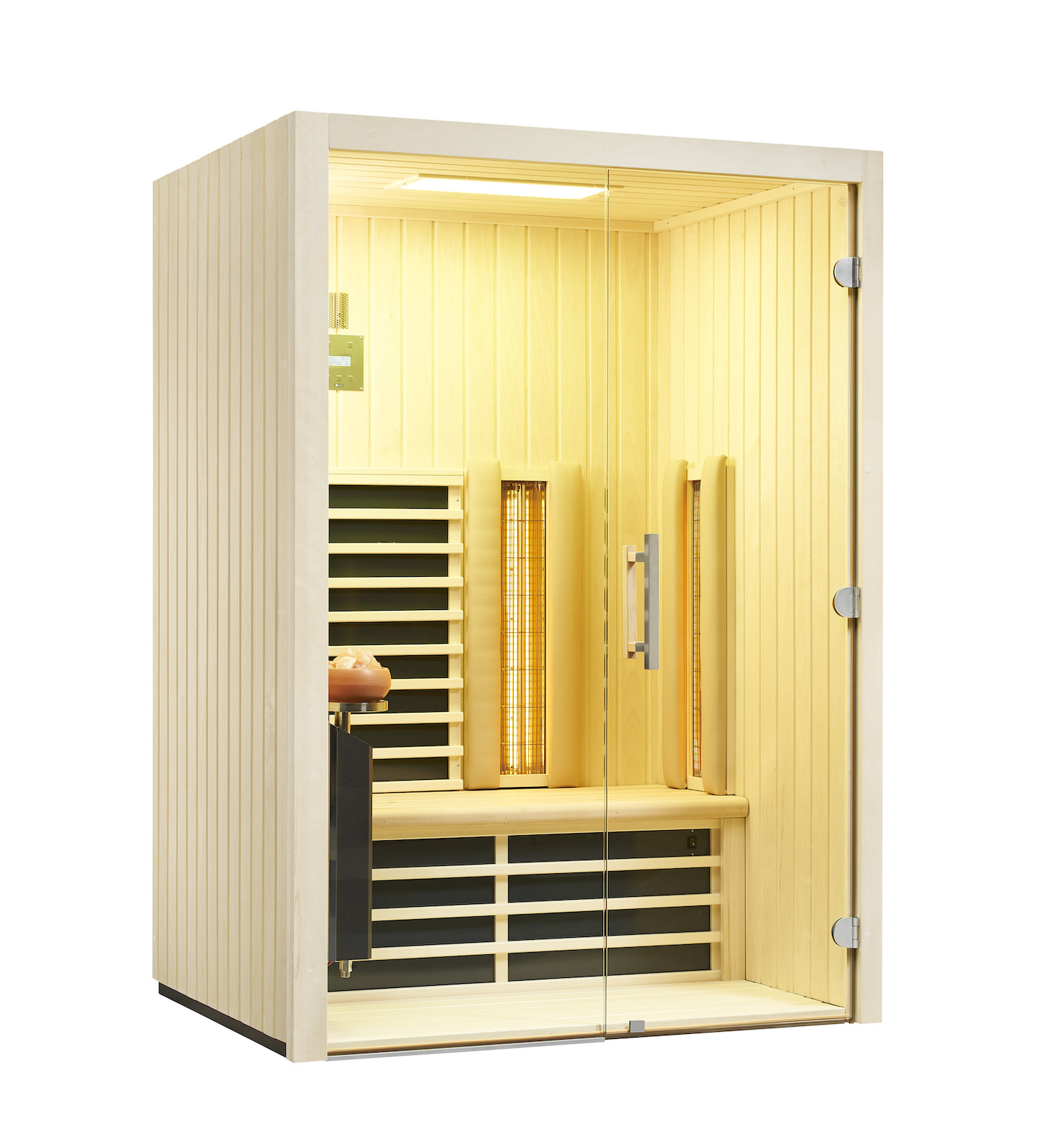 Infraworld TrioSol Glas 145 Espe VG Infrarotkabine 145x112 cm mit 2 ABC-Strahler Salzverdampfer