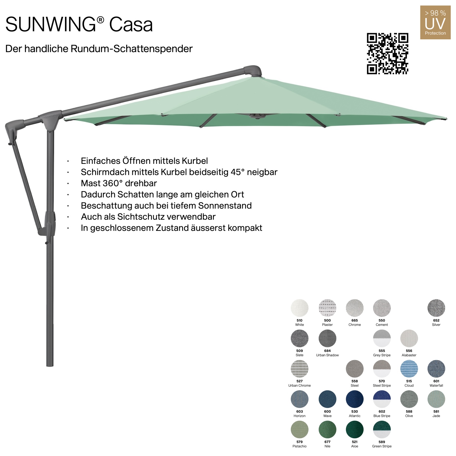 GLATZ Sonnenschirm SUNWING® CASA rund ø 300 cm Gestell anthrazit in 24 Farbvarianten
