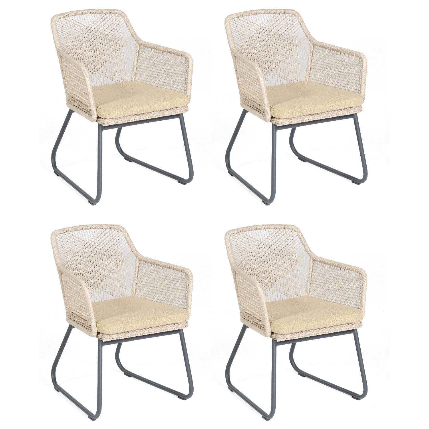 Sonnenpartner Couture 4er Set Gartensessel Gartenstuhl white-shell Alu/Polyrattan