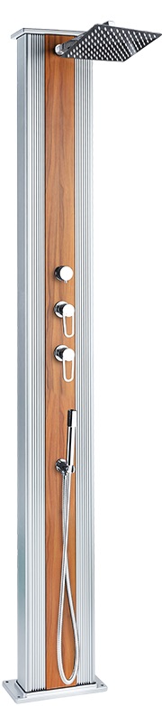 Formidra Dada Straight Hybrid Außendusche 40 Liter Solar Gartendusche Holzoptik Silber