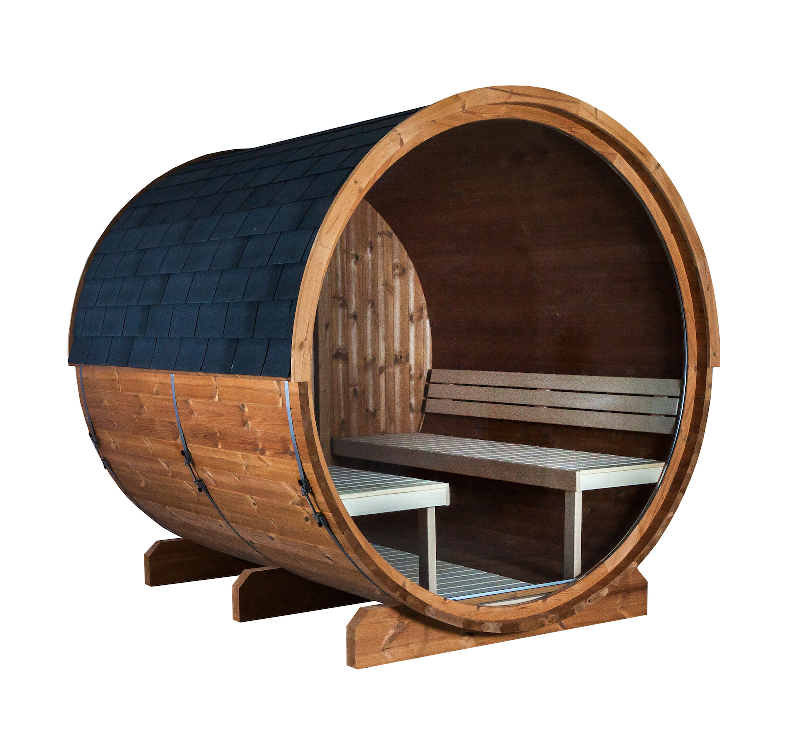 Harvia Kaski 240 View Canopy Fasssauna Außensauna Gartensauna aus Thermo-Kiefer Ø 220 x 240 cm