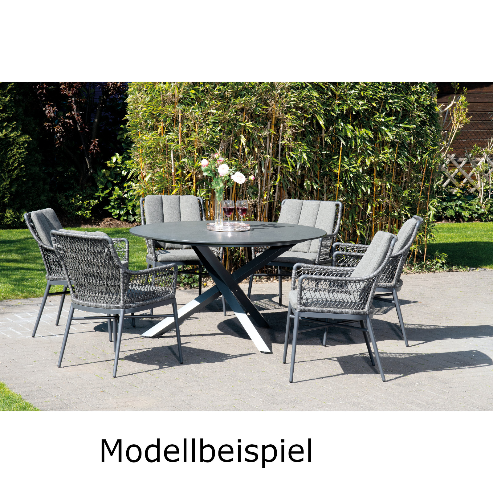 Sonnenpartner Retro Diningsessel Garten-Sessel Aluminium mit Polyrope light-coal