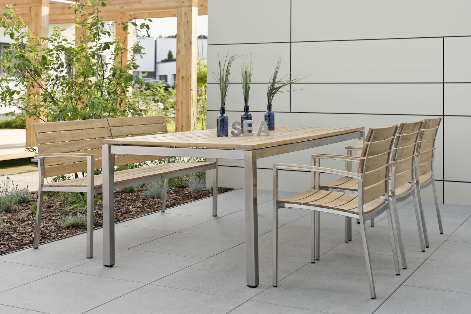 Stern Savona 3-Sitzer Gartenbank Lounge-Bank Holzbank Teakholz Edelstahl