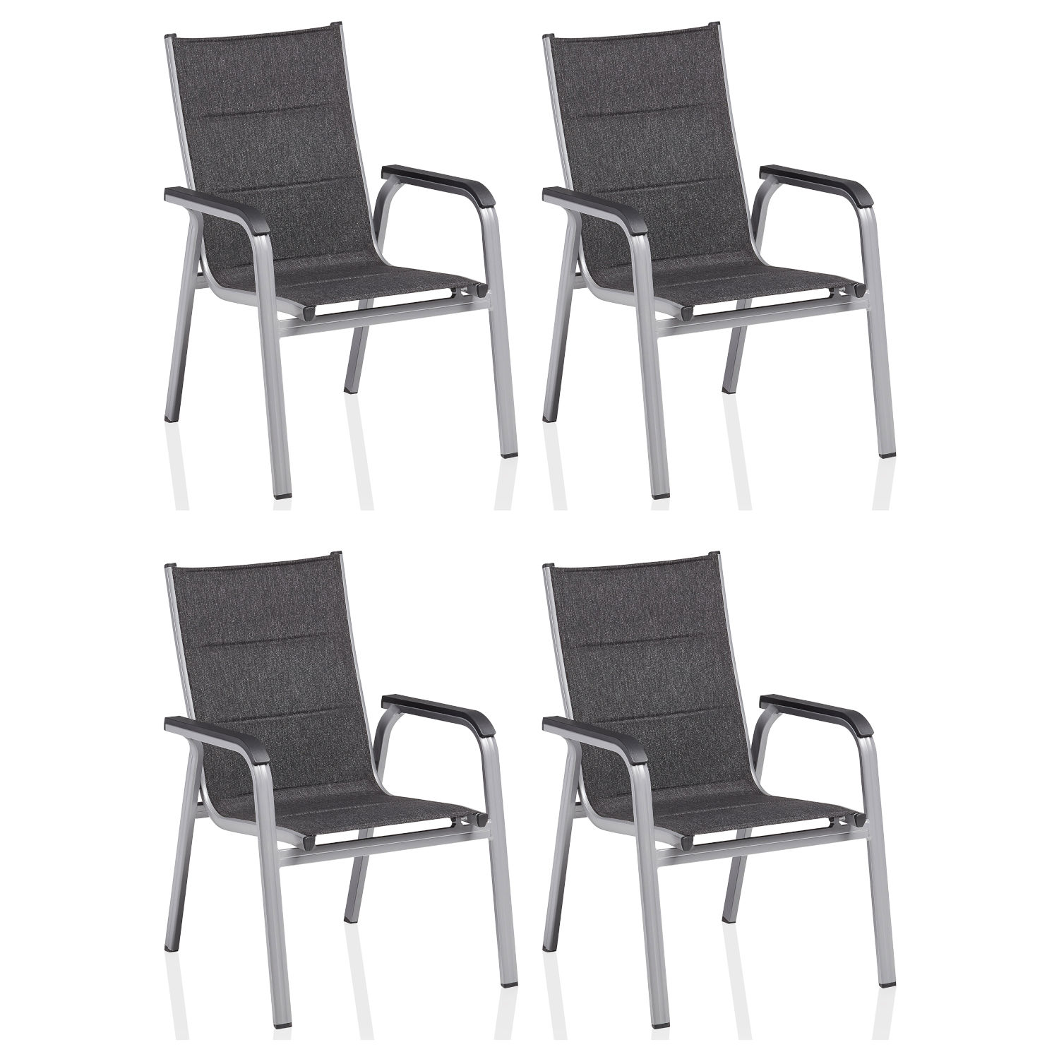 Kettler 4x Stapelsessel Basic Plus padded silber/anthrazit Stapelstuhl 69,5x65,5x99 cm