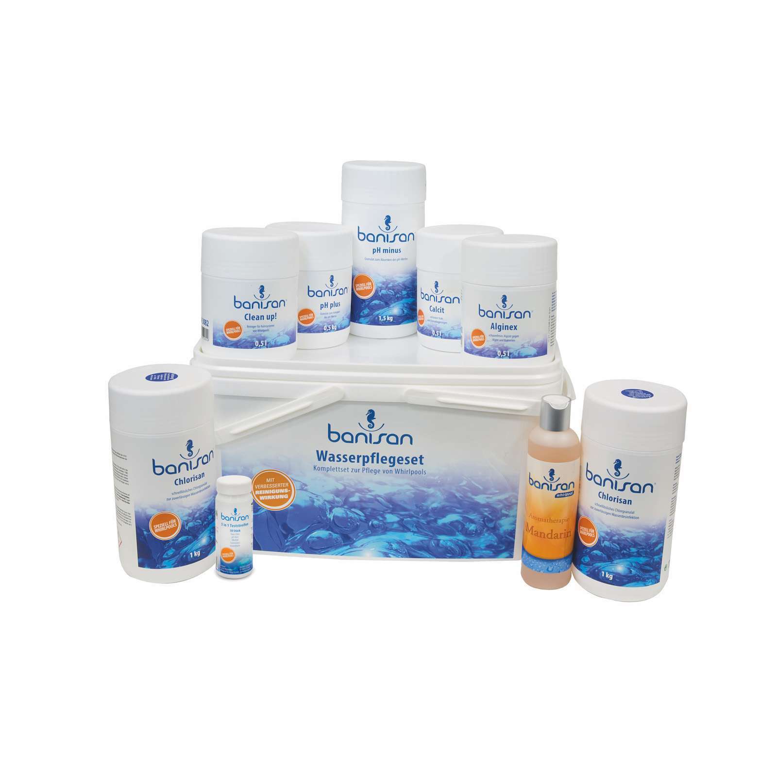 Banisan Wasserpflegeset 11 teilig für Whirlpools Wasserpflege Set Chlor pH Algen Kalk
