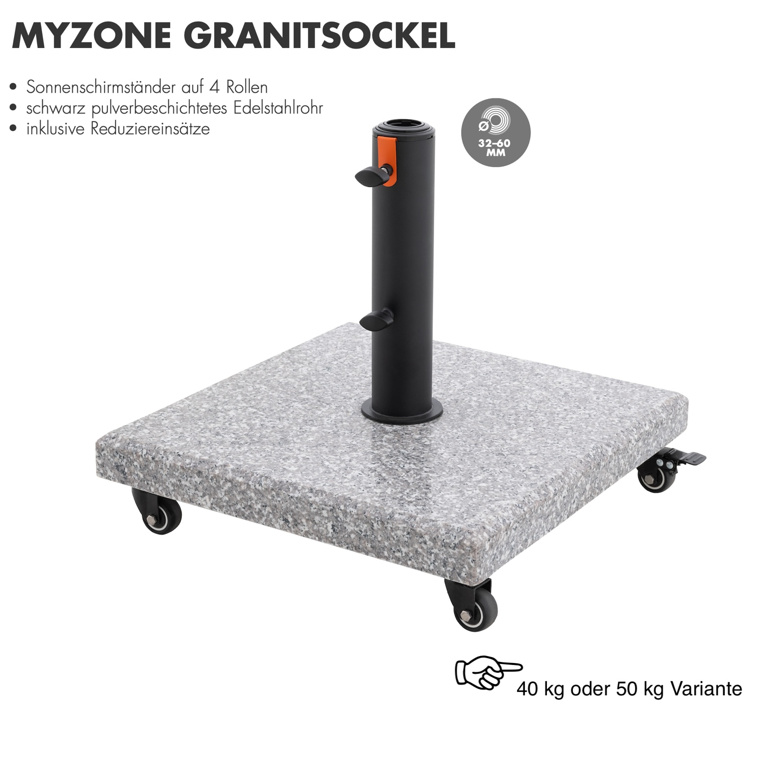 Doppler MyZone Granitsockel 40 oder 50 kg auswählbar 85897 Rollsockel inkl. Standrohr