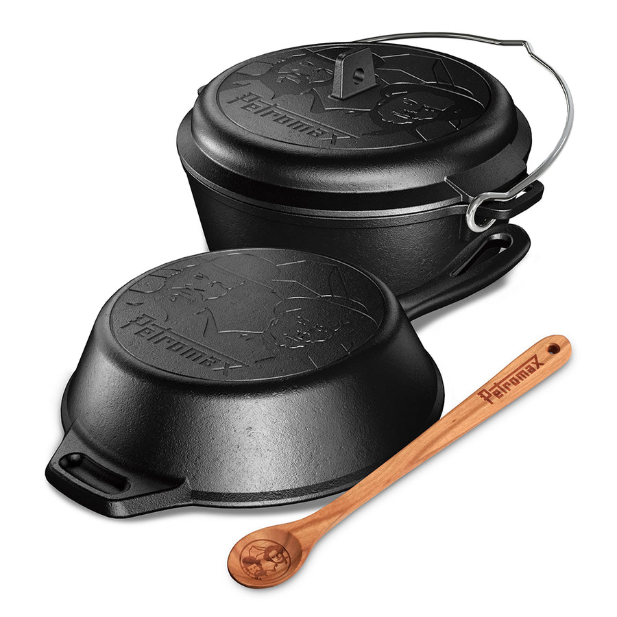 Bud Spencer & Terence Hill Set Petromax Gusspfanne, Dutch Oven, Holzlöffel + Ankerkraut Gewürze