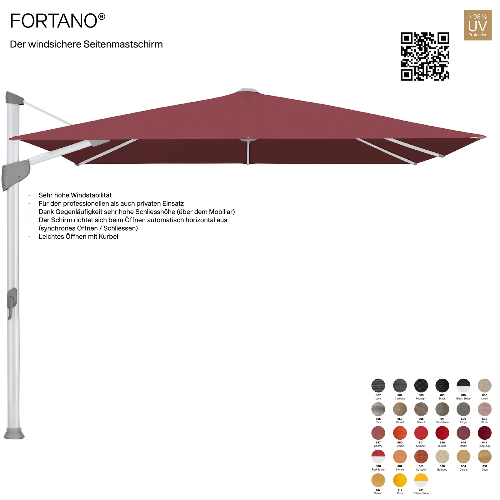 GLATZ Sonnenschirm FORTANO® Ampelschirm 300 x 300 cm 100 % Polyacryl in 27 Farbvarianten