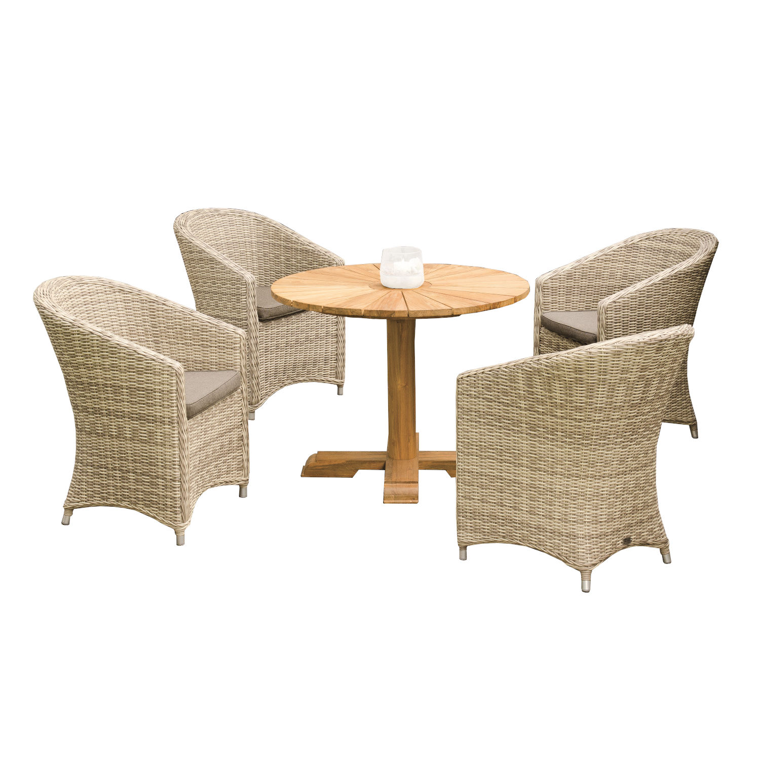 Sonnenpartner Solana & Solis 5-teilige Sitzgruppe Ø 100 cm white-coral Teakholz