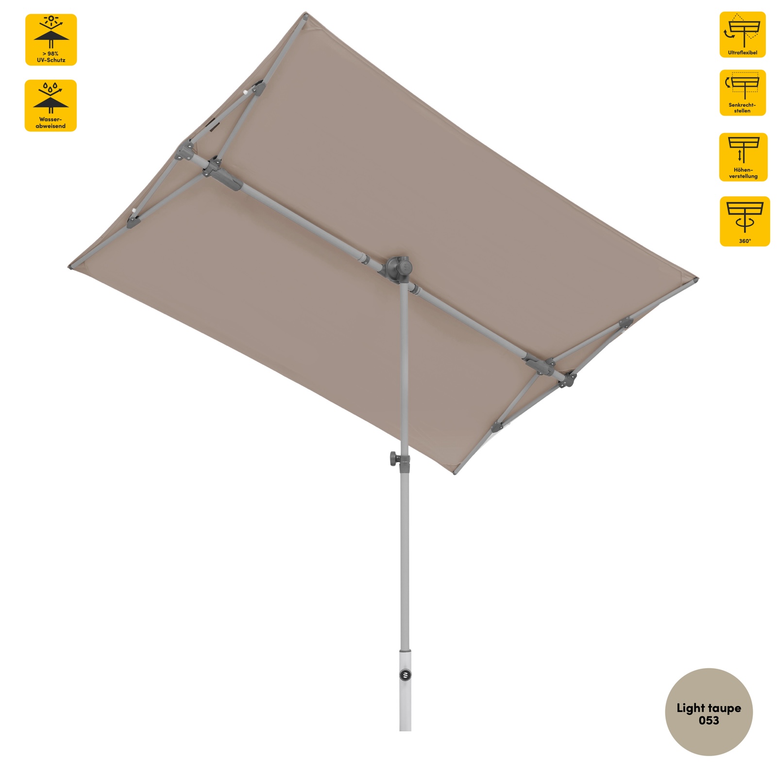 Sonnenschirm SUNCOMFORT® by Glatz Flex Roof rechteckig 195 x 140 cm Light Taupe 053