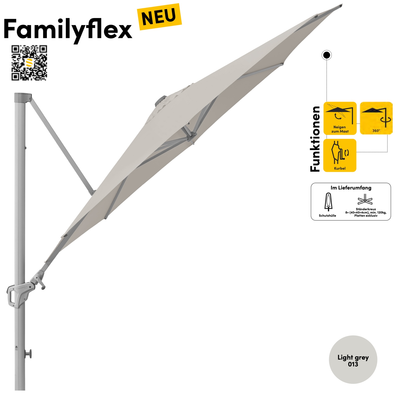 Sonnenschirm SUNCOMFORT® by Glatz Familyflex rund ø 300 cm Seitenmastschirm Light Grey 013