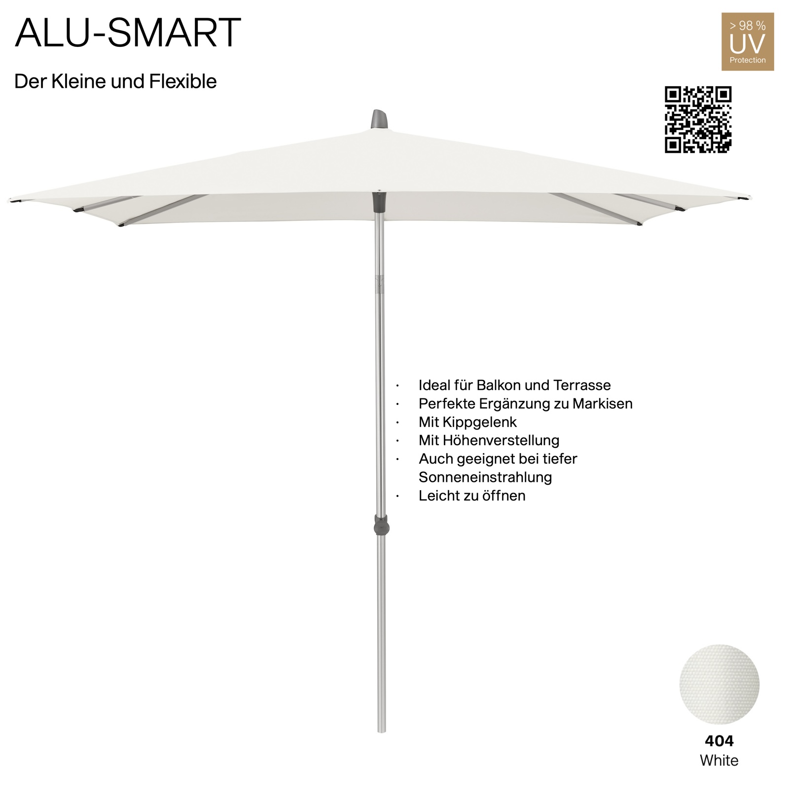 GLATZ Sonnenschirm ALU-SMART 210 x 150 cm Gestell natureloxiert Farbe 404 White