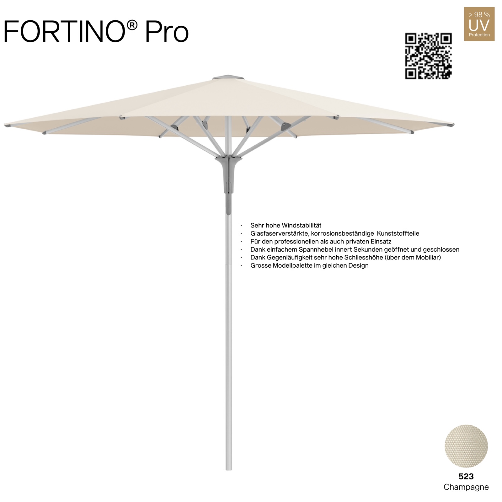 GLATZ Sonnenschirm FORTINO® Pro rund ø 300 cm Farbe 523 Champagne 100 % Polyacryl