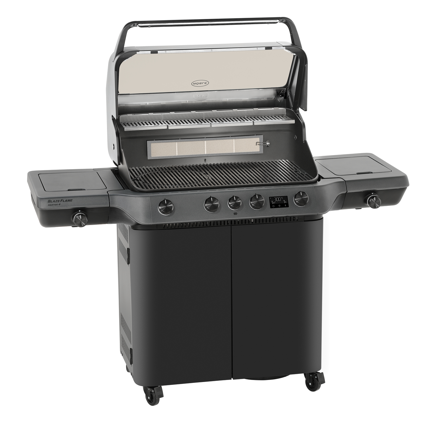 Rösle Gasgrill BLAZEFLAME Master 4 Schwarz mit PRIMEZONE, Backburner und Seitenbrenner 250601