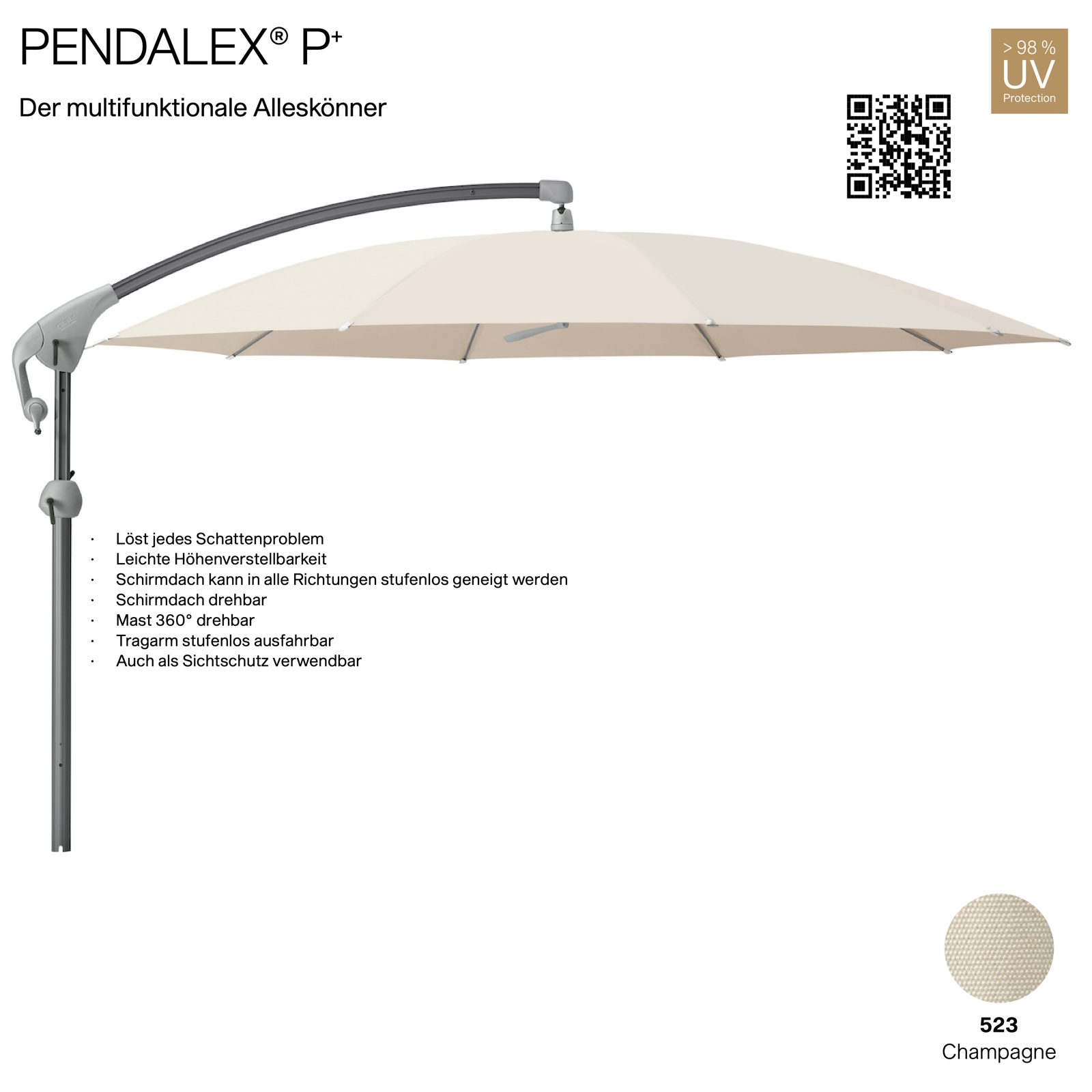 GLATZ Sonnenschirm PENDALEX® P+ rund ø 325 cm Bezug 523 Champagne Stoffklasse 5 Freiarmschirm