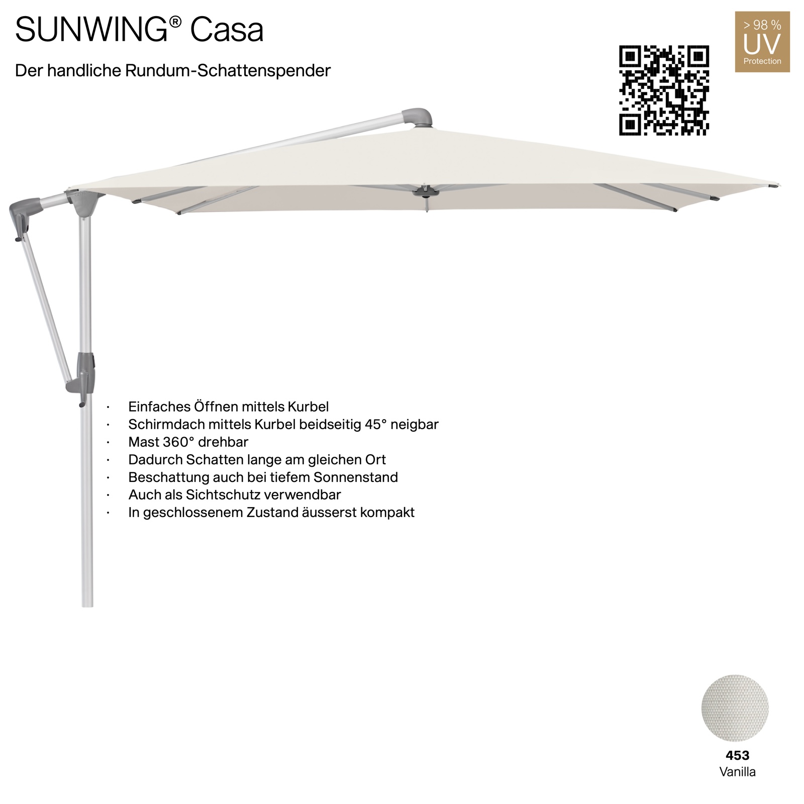 GLATZ Sonnenschirm SUNWING® CASA rechteckig 300 x 240 cm Gestell natureloxiert Farbe 453 Vanilla Ampelschirm