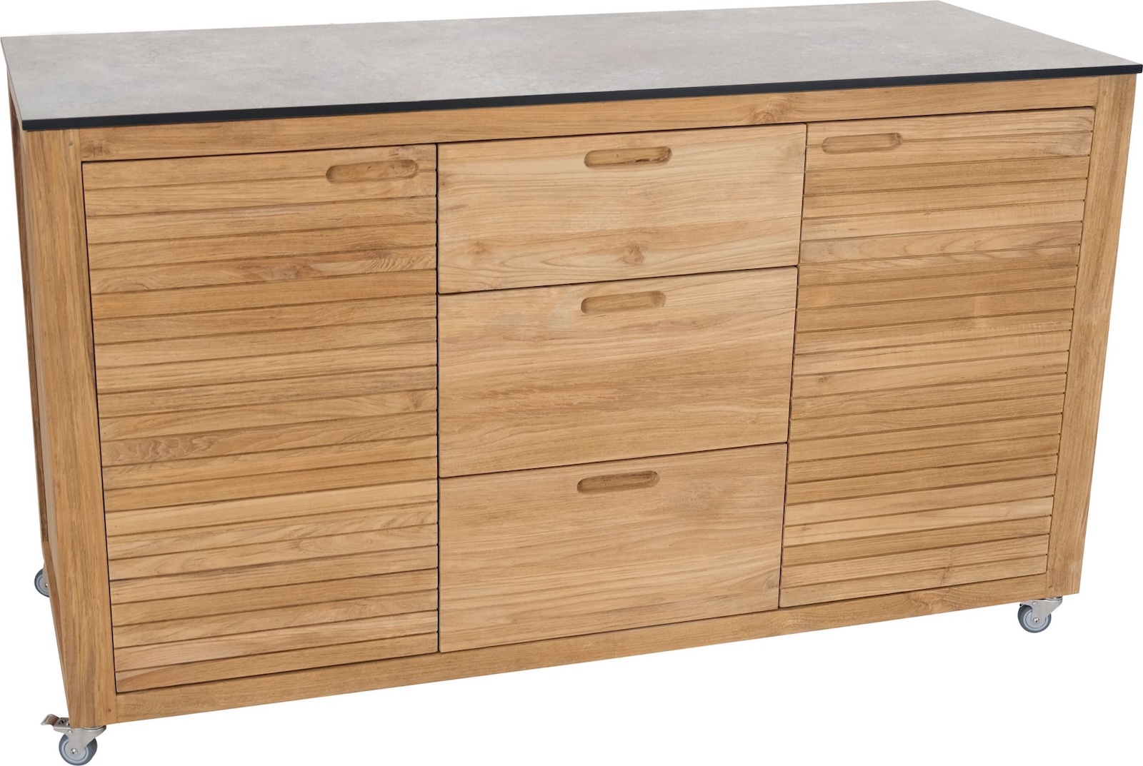 Stern Elma Sideboard 3 Schubladen 2 Türen Gartenschrank mit Arbeitsplatte Teakholz