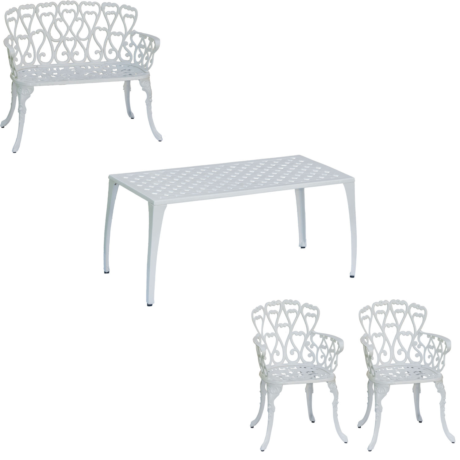 Inko 4-teilige Sitzgruppe Eden Alu-Guss weiß Sitzbank/Sessel/Tisch 90x46 cm