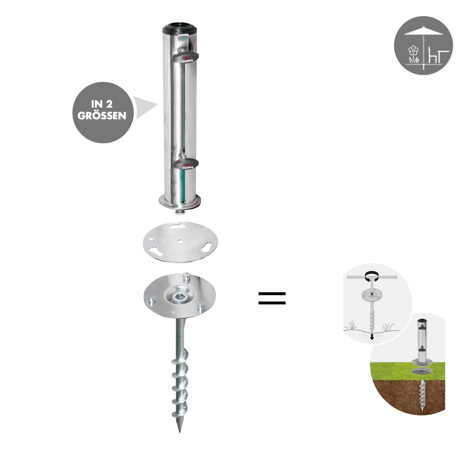 Doppler Bodenanker Greenfield-Fix Schraubelement mit Aufsatzrohr Bodenschraubanker Edelstahl