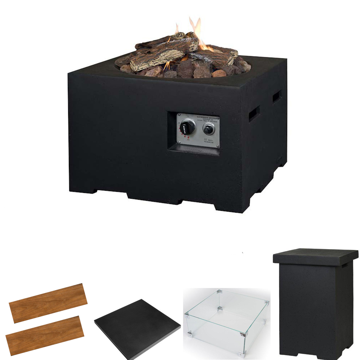Happy Cocooning Mania Feuertisch Komplettset 19,5 kW quadratisch 76x76x46 cm schwarz