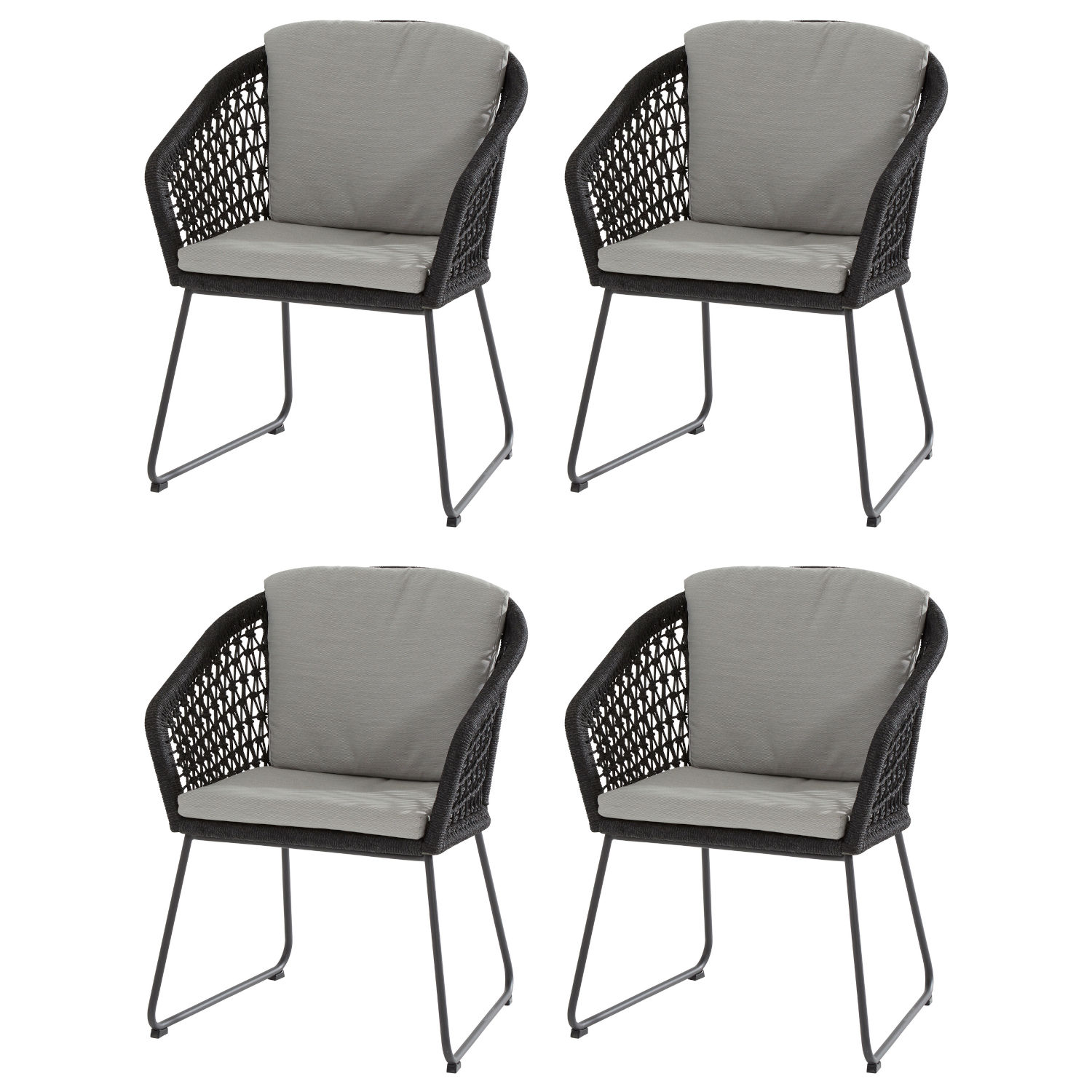 4Seasons Outdoor 4er Set Mila Dining Sessel Edelstahl mit Kissen Geflecht Rope
