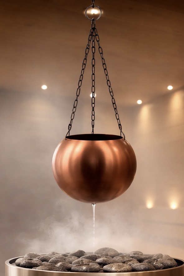 Nikkarien Sauna Aromaschale 3 l aus Edelstahl verkupfert mit einstellbarem Tropfventil inkl. Kette