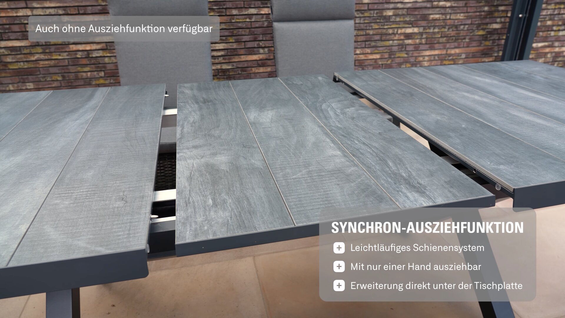 Siena Garden Sincro Ausziehtisch, ausziehbar – 160/200 x 90 cm, Aluminium (matt anthrazit) & HPL Ferro
