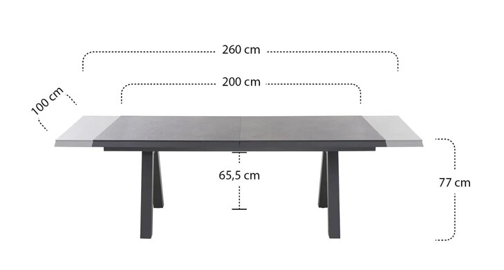 Siena Garden Tirana Dining Tisch, ausziehbar – 200/260 x 100 cm Aluminium (matt anthrazit) & HPL Titan