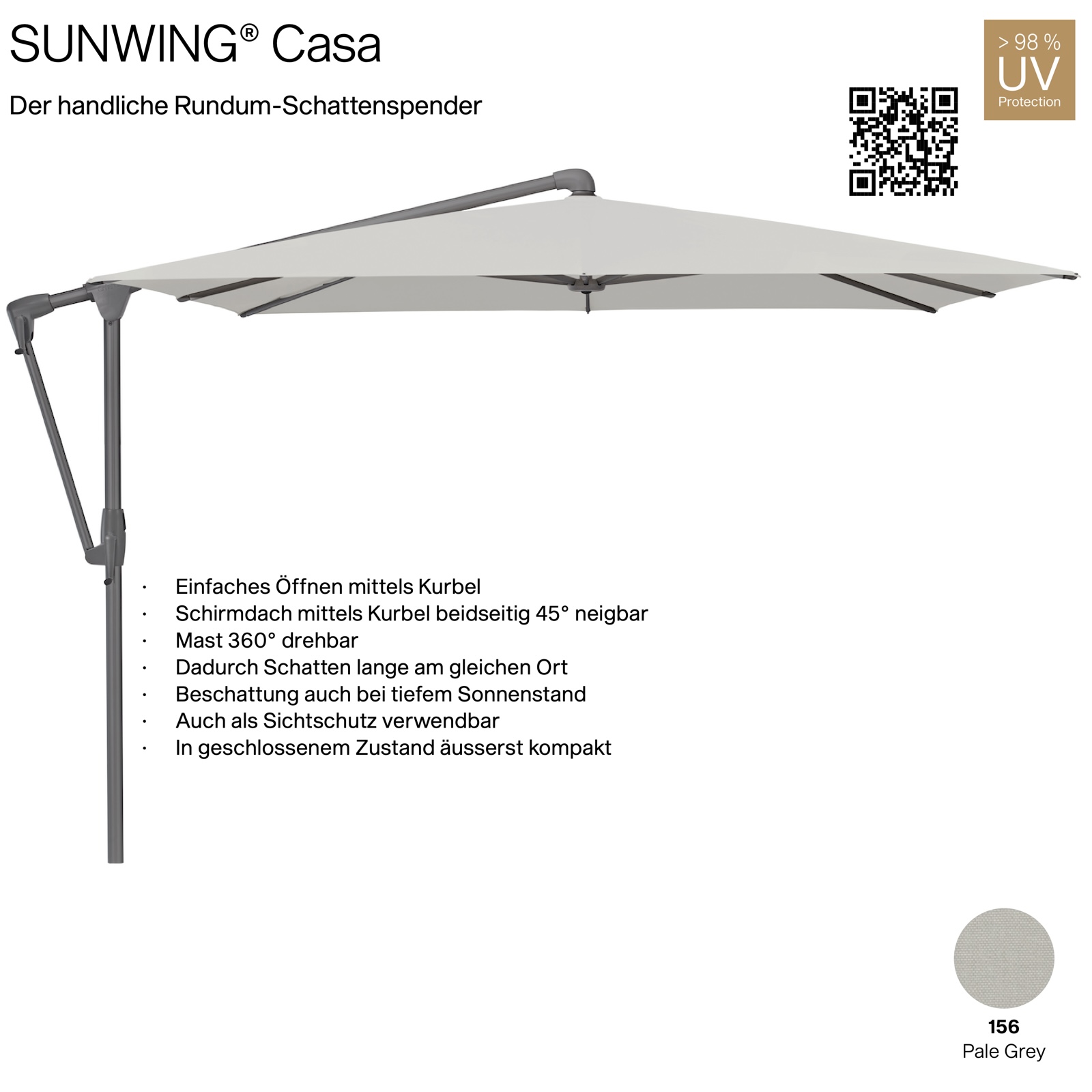 GLATZ Sonnenschirm SUNWING® CASA quadratisch 270 x 270 cm Gestell anthrazit Farbe 156 Pale Grey Ampelschirm