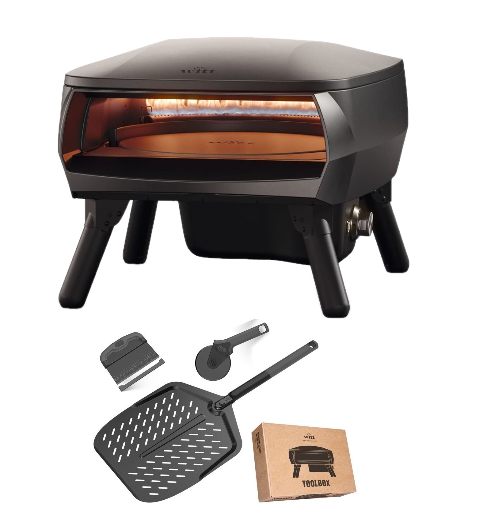 Witt PICCOLO Rotante 13" Bundle Gas Pizzaofen rotierend 1 Brenner 5,2 kW Matt Schwarz 100000367