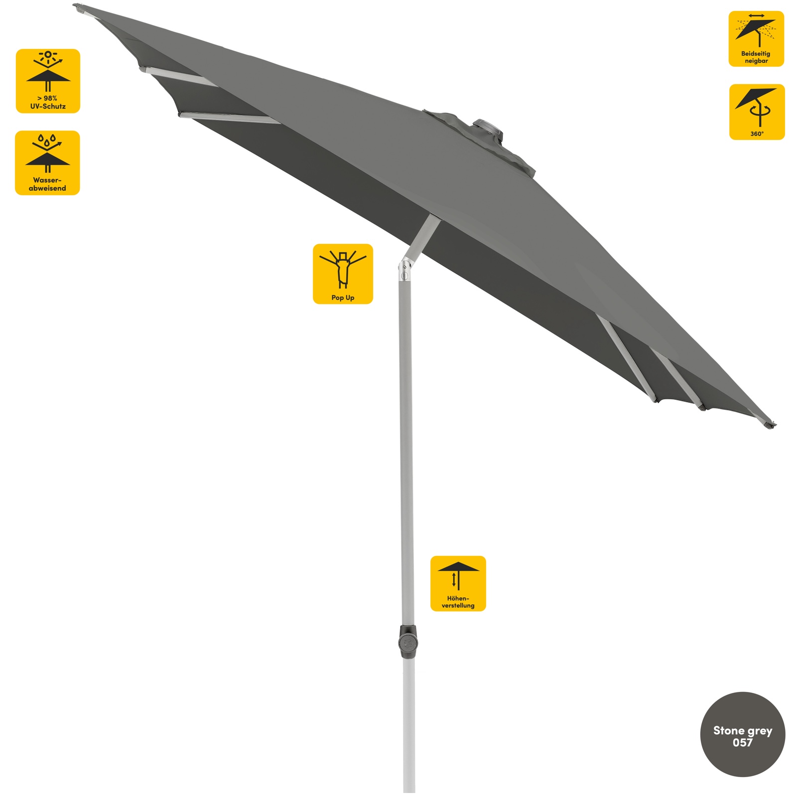Sonnenschirm SUNCOMFORT® by Glatz Pop Up 250 x 200 cm in Stone Grey 057