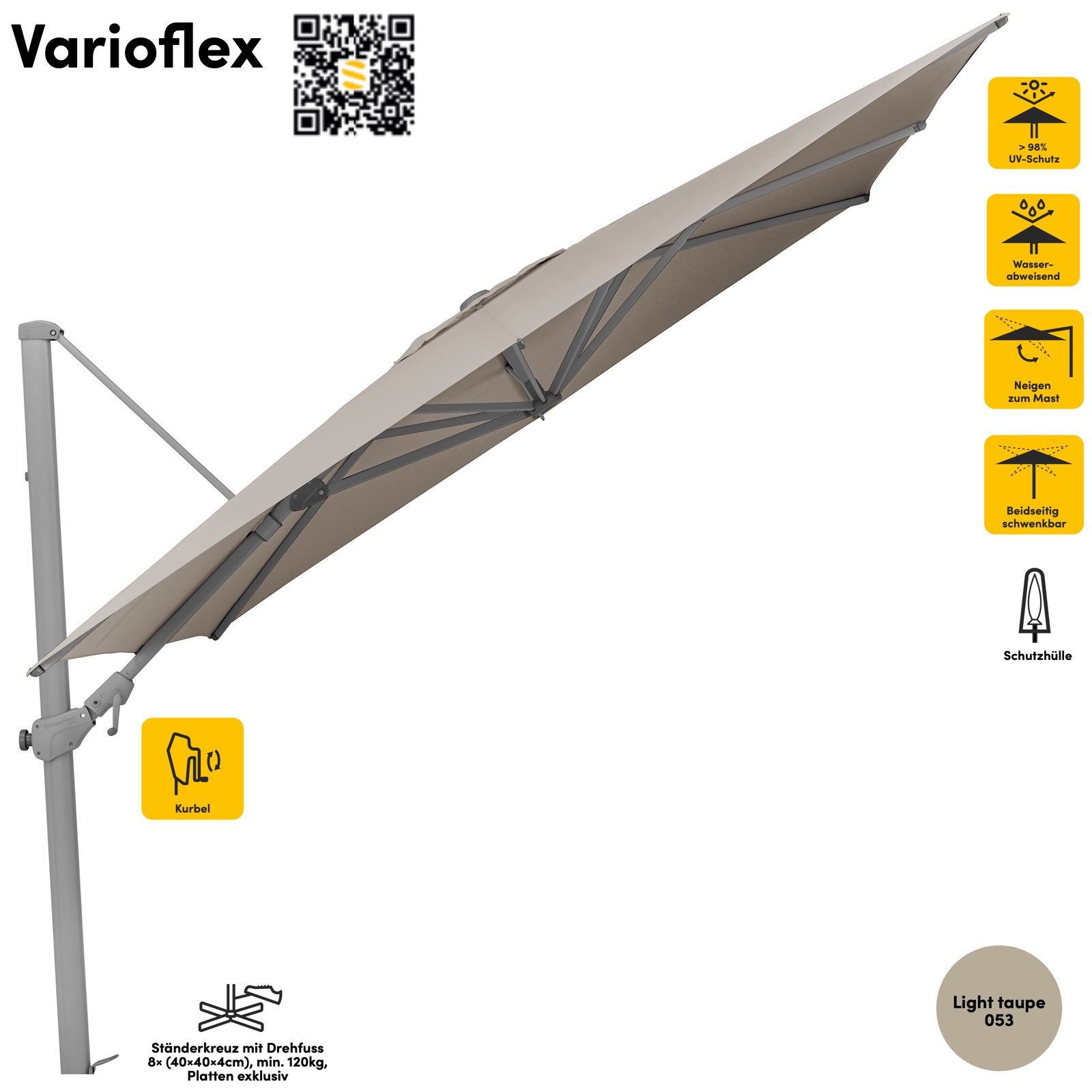 Sonnenschirm SUNCOMFORT® by Glatz Varioflex quadratisch 300 x 300 cm Farbe Light Taupe 053