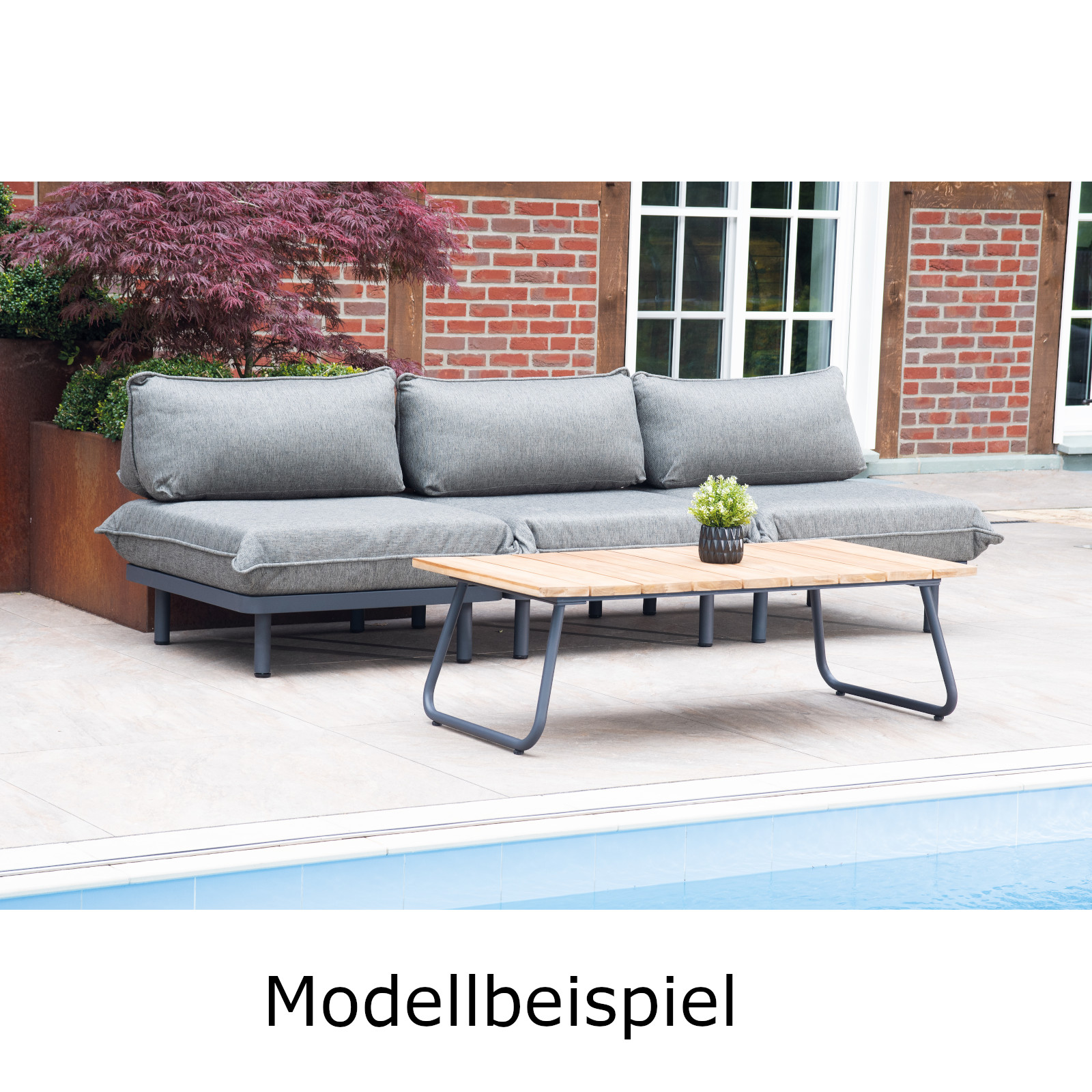 Sonnenpartner Woodland Loungetisch Gartentisch Aluminium mit Teakholz 140x70 cm